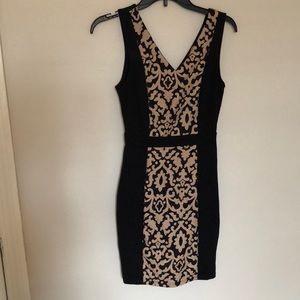Black and Tan Embroidered Bodycon Dress